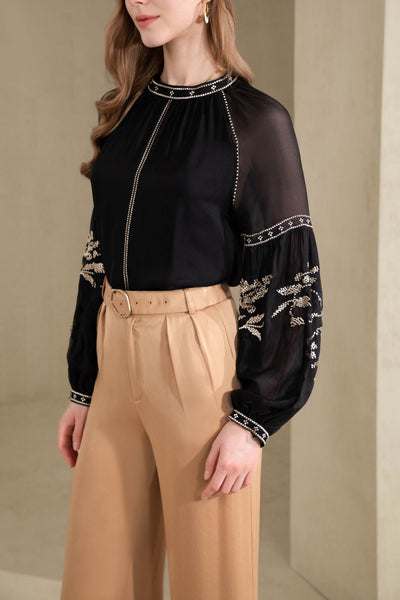 Oliviane Embroidered Blouse - Black-GDS Australia-Lima & Co