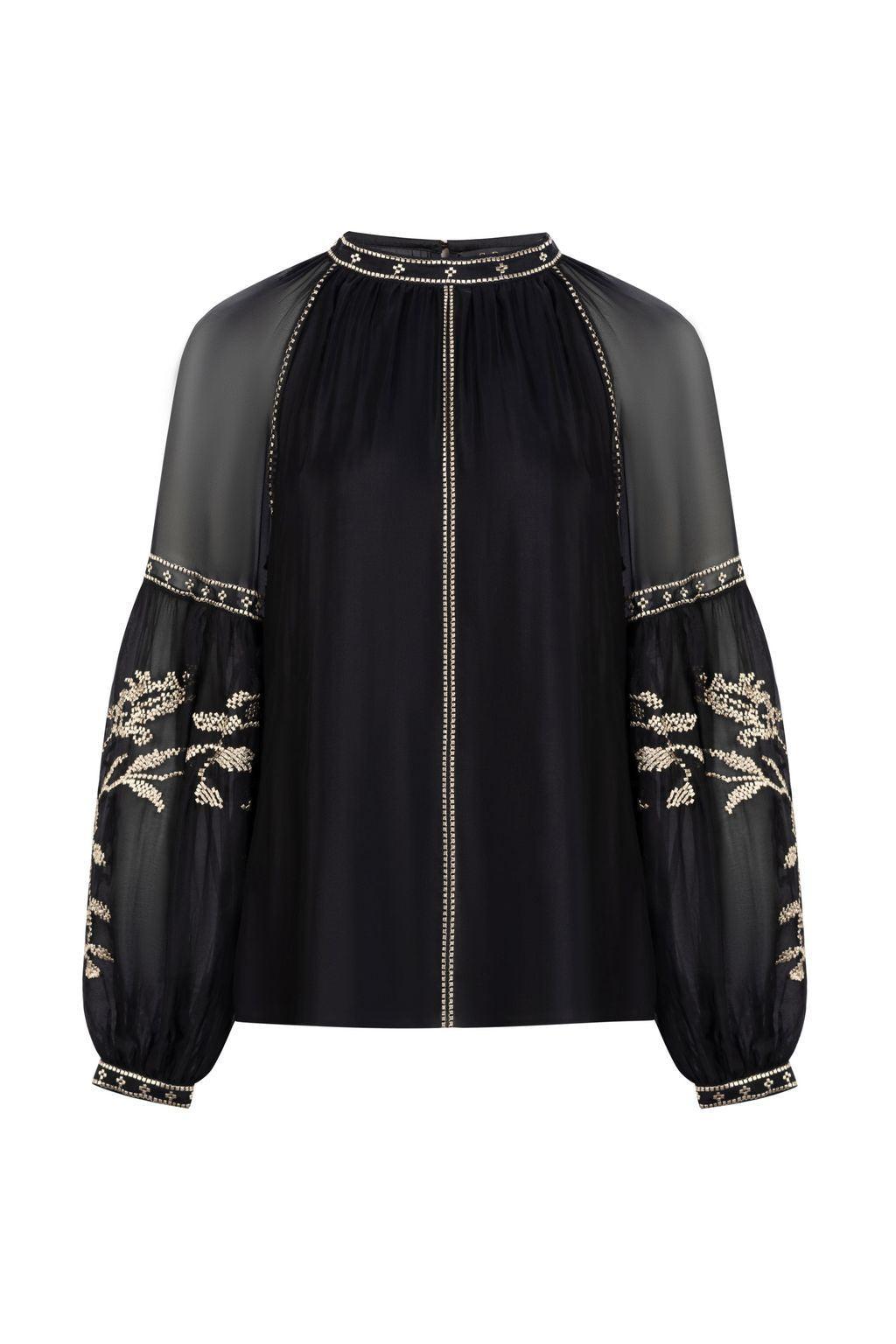 Oliviane Embroidered Blouse - Black-GDS Australia-Lima & Co
