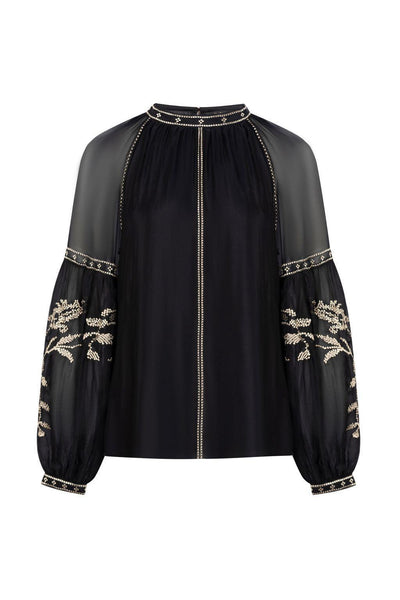 Oliviane Embroidered Blouse - Black-GDS Australia-Lima & Co