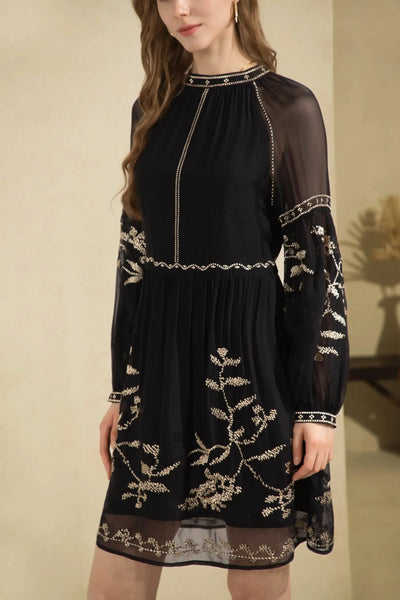 Oliviane Embroidered Short Dress - Black-GDS Australia-Lima & Co