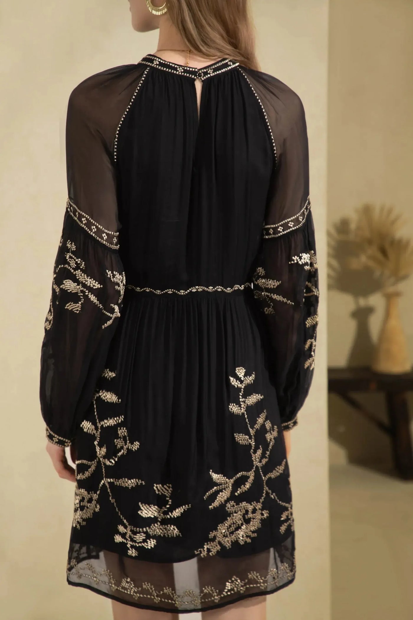 Oliviane Embroidered Short Dress - Black-GDS Australia-Lima & Co