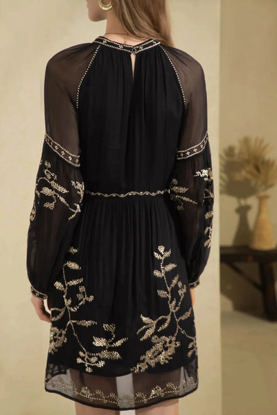 Oliviane Embroidered Short Dress - Black-GDS Australia-Lima & Co