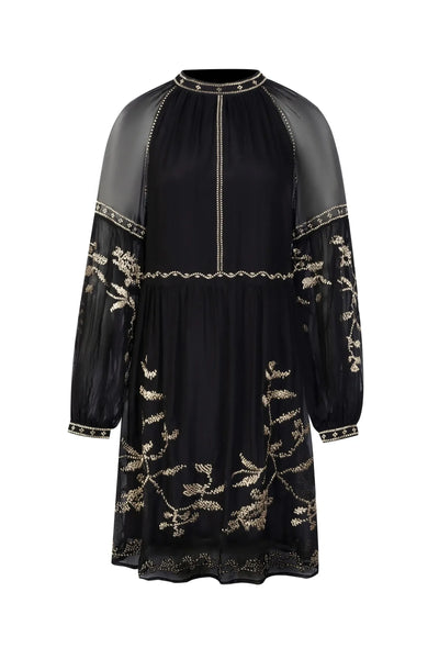 Oliviane Embroidered Short Dress - Black-GDS Australia-Lima & Co
