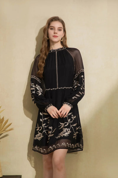 Oliviane Embroidered Short Dress - Black-GDS Australia-Lima & Co
