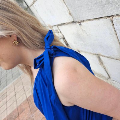 One Shoulder Bow Trim Dress - Sapphire-Pingpong-Lima & Co