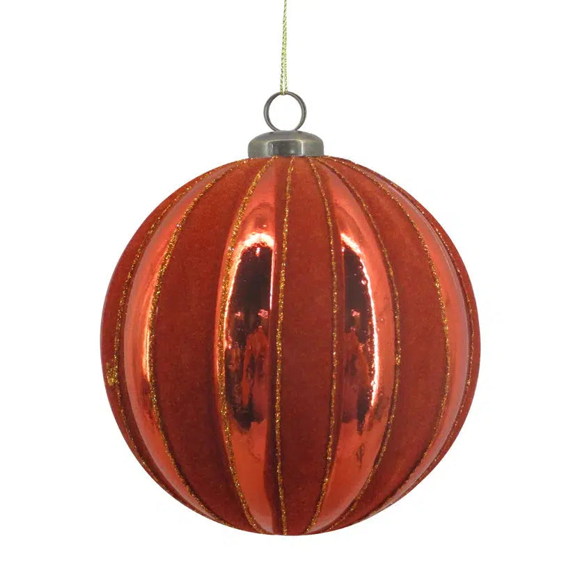 Orange Velvet Ridges Bauble-Holly and Ivy-Lima & Co