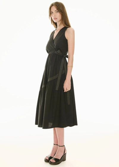Orlo Topstitch Wrap Dress - Black/Pebble-Pol-Lima & Co