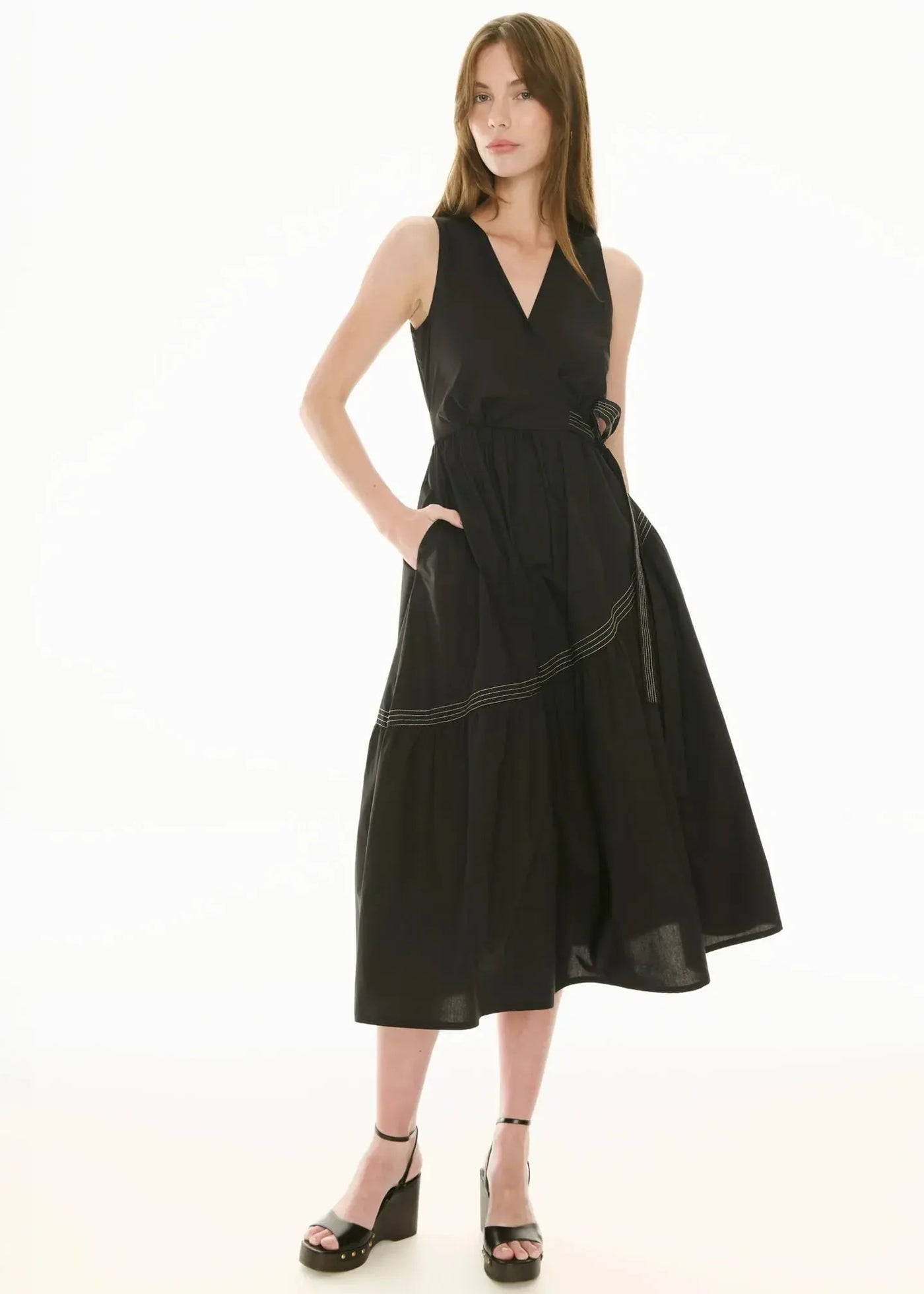 Orlo Topstitch Wrap Dress - Black/Pebble-Pol-Lima & Co