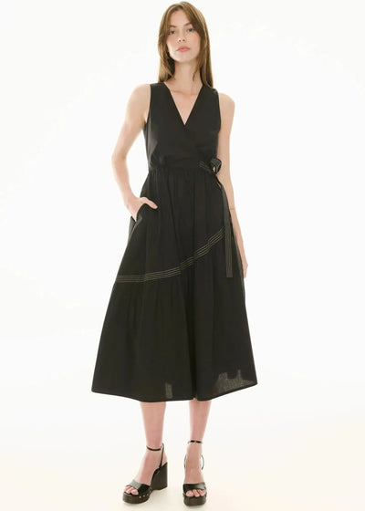 Orlo Topstitch Wrap Dress - Black/Pebble-Pol-Lima & Co