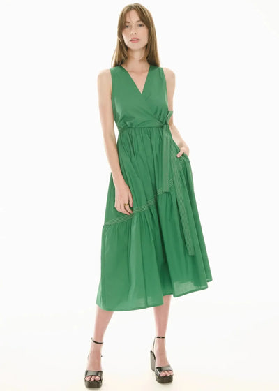Orlo Topstitch Wrap Dress - Green/Pebble-Pol-Lima & Co