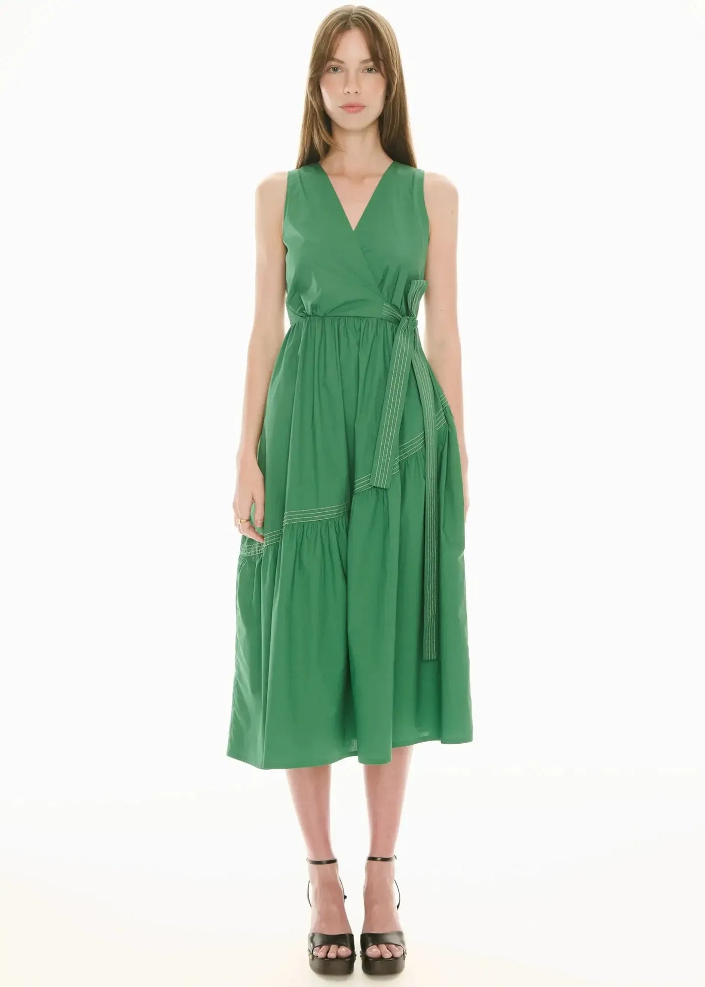 Orlo Topstitch Wrap Dress - Green/Pebble-Pol-Lima & Co