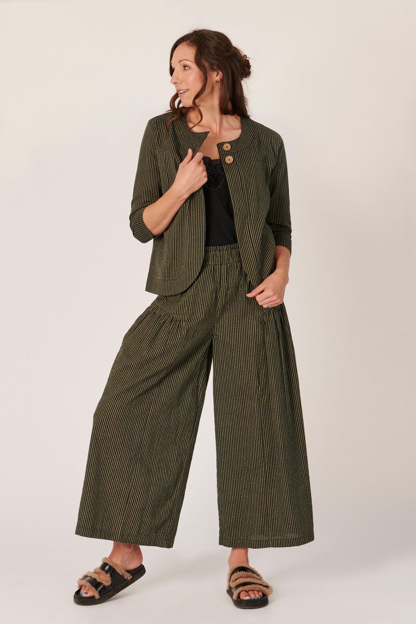 Panel Jacket - Khaki Stripe-Ellis and Dewey-Lima & Co