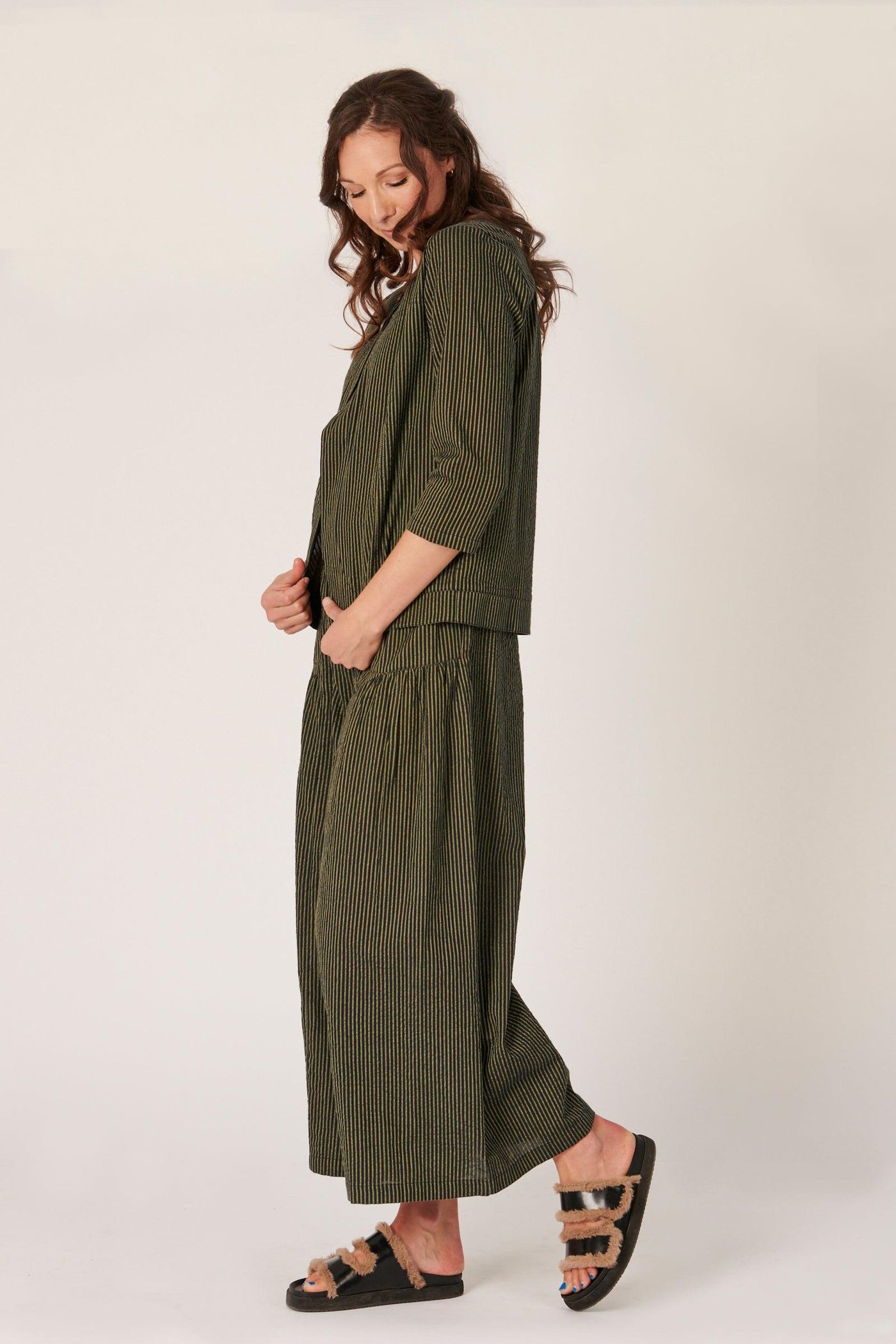 Panel Jacket - Khaki Stripe-Ellis and Dewey-Lima & Co