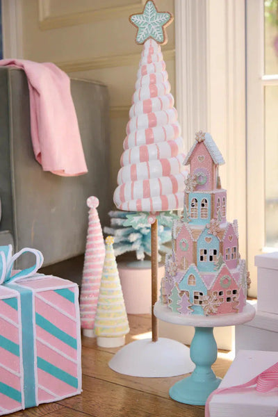 Pastel Piped Gingerbread Village On Pedestal-Holly and Ivy-Lima & Co