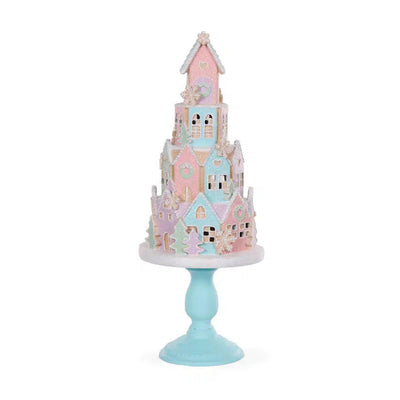 Pastel Piped Gingerbread Village On Pedestal-Holly and Ivy-Lima & Co