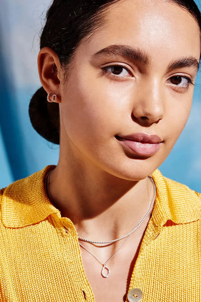 Pave Set Hoop Earrings With White Cz - Silver Plated-Estella Bartlett-Lima & Co