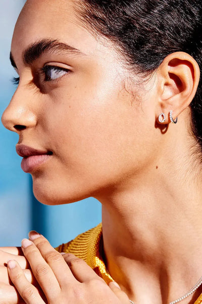 Pave Set Hoop Earrings With White Cz - Silver Plated-Estella Bartlett-Lima & Co