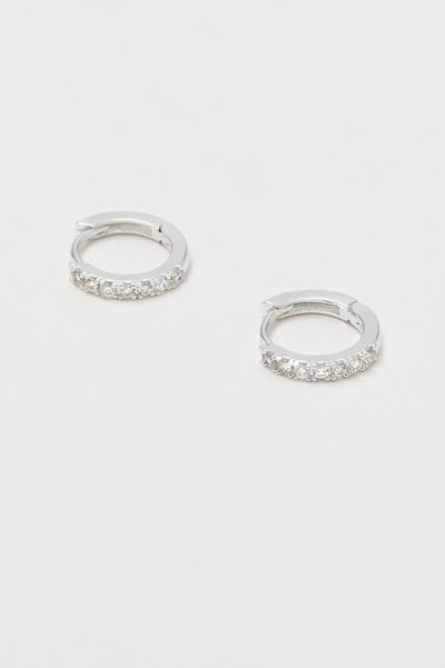 Pave Set Hoop Earrings With White Cz - Silver Plated-Estella Bartlett-Lima & Co