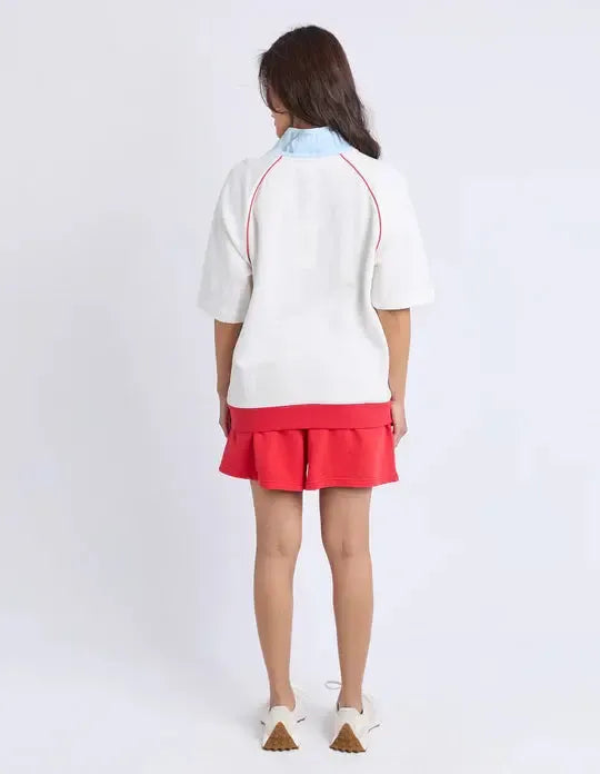 Piped Zip Crew - Vintage White-Foxwood-Lima & Co