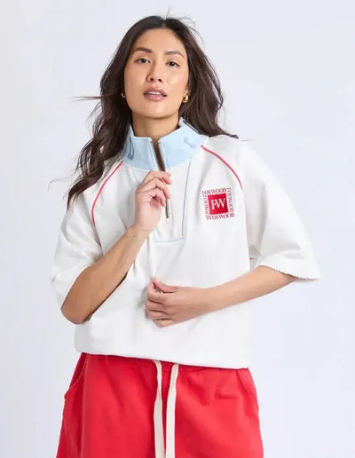 Piped Zip Crew - Vintage White-Foxwood-Lima & Co