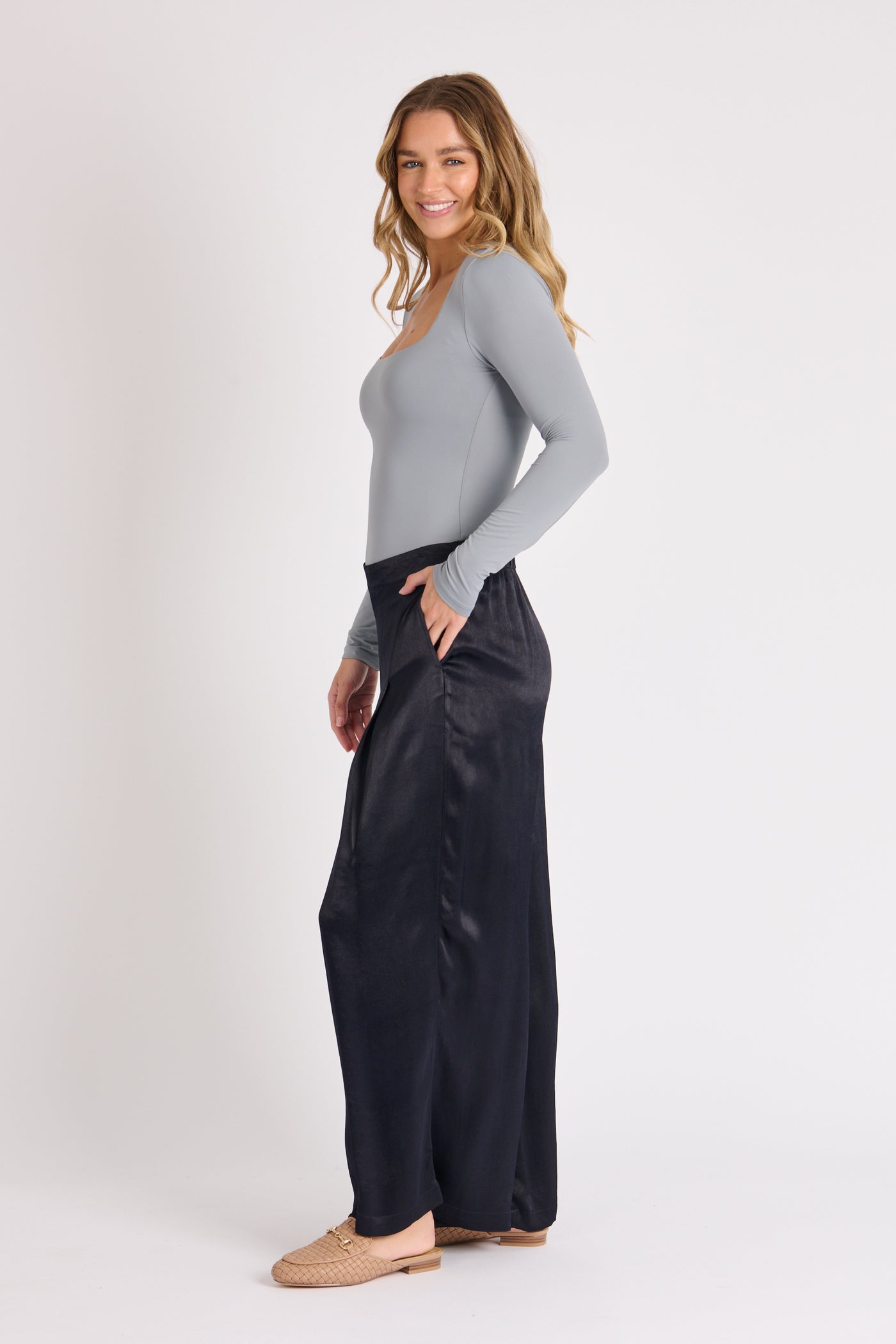 Pleat Detail Wide Leg Pant-Ellis and Dewey-Lima & Co