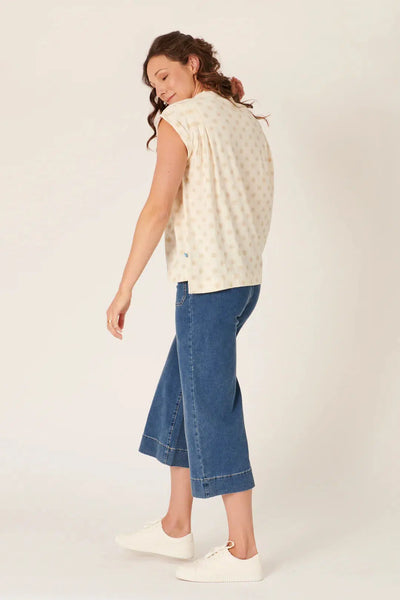 Pleat Shoulder Tee - Dandelion Print-One Ten Willow-Lima & Co