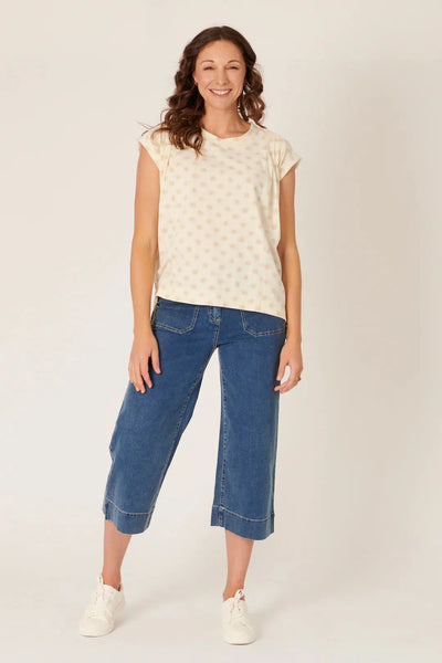 Pleat Shoulder Tee - Dandelion Print-One Ten Willow-Lima & Co