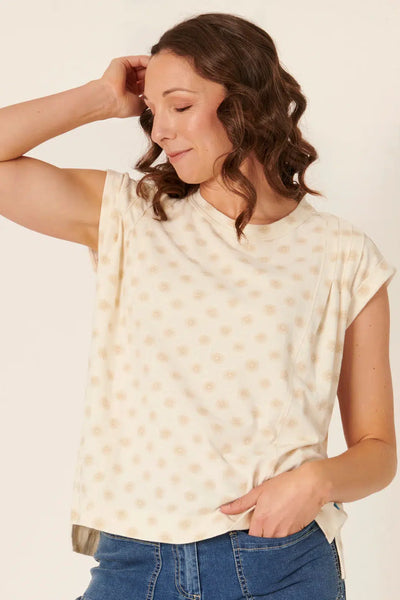 Pleat Shoulder Tee - Dandelion Print-One Ten Willow-Lima & Co