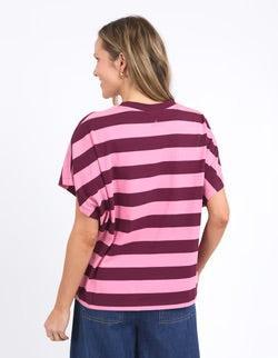 Poet Tee - Pink Geranium and Merlot Stripe-Elm Lifestyle-Lima & Co