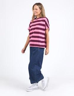 Poet Tee - Pink Geranium and Merlot Stripe-Elm Lifestyle-Lima & Co