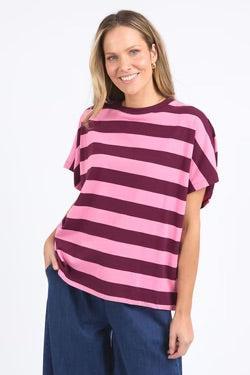 Poet Tee - Pink Geranium and Merlot Stripe-Elm Lifestyle-Lima & Co