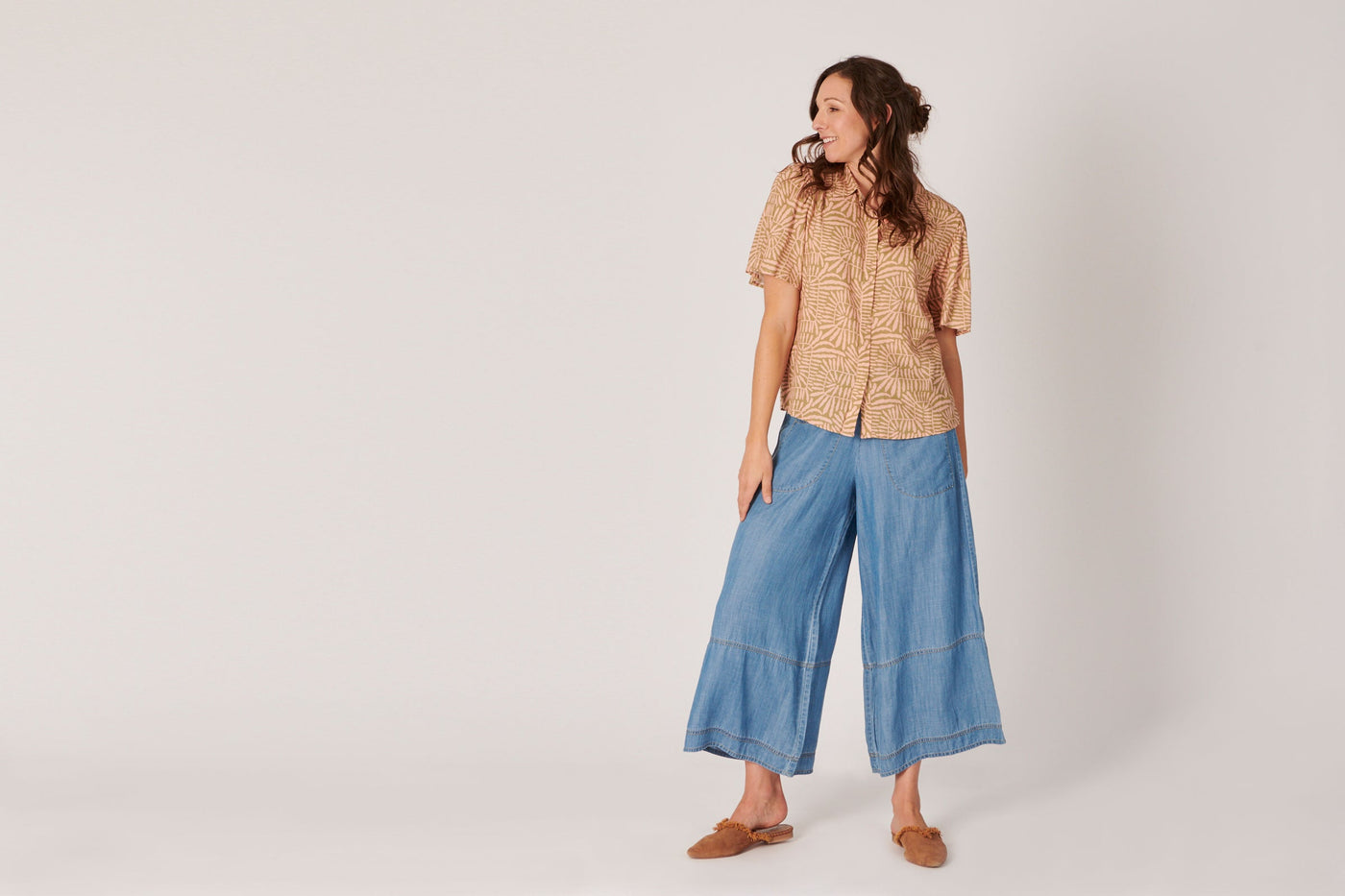 Puff Sleeve Button Through Shirt - Abstract Fern-Ellis and Dewey-Lima & Co