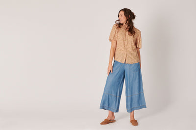 Puff Sleeve Button Through Shirt - Abstract Fern-Ellis and Dewey-Lima & Co