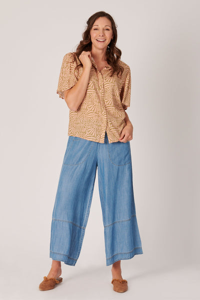Puff Sleeve Button Through Shirt - Abstract Fern-Ellis and Dewey-Lima & Co