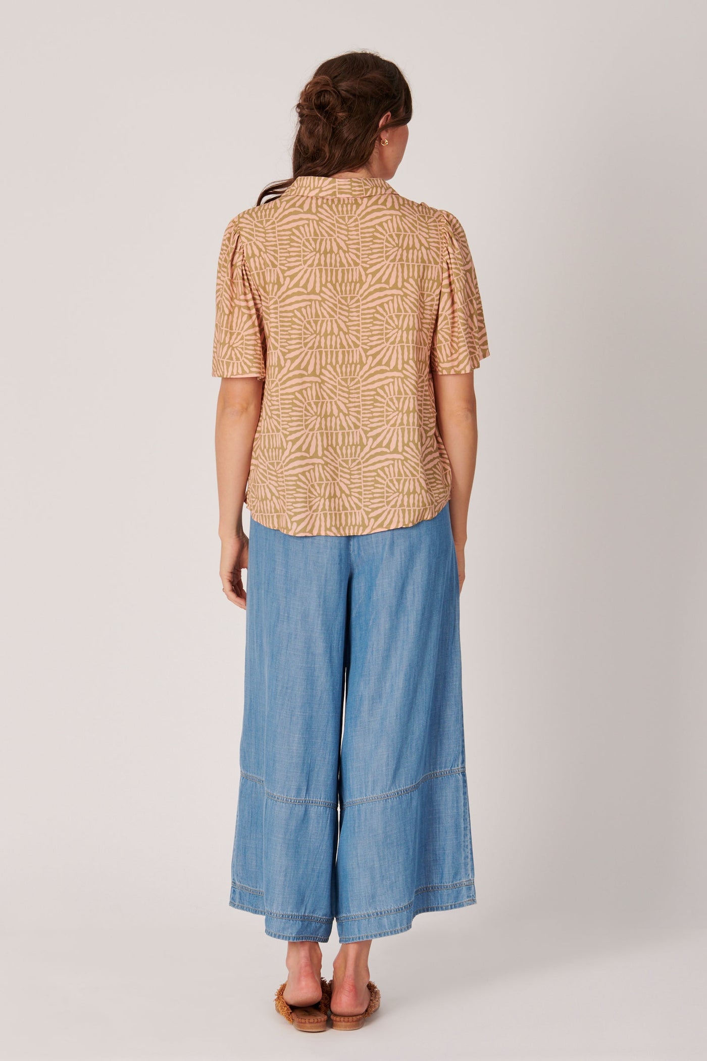 Puff Sleeve Button Through Shirt - Abstract Fern-Ellis and Dewey-Lima & Co