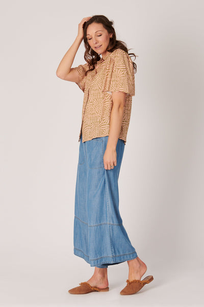 Puff Sleeve Button Through Shirt - Abstract Fern-Ellis and Dewey-Lima & Co