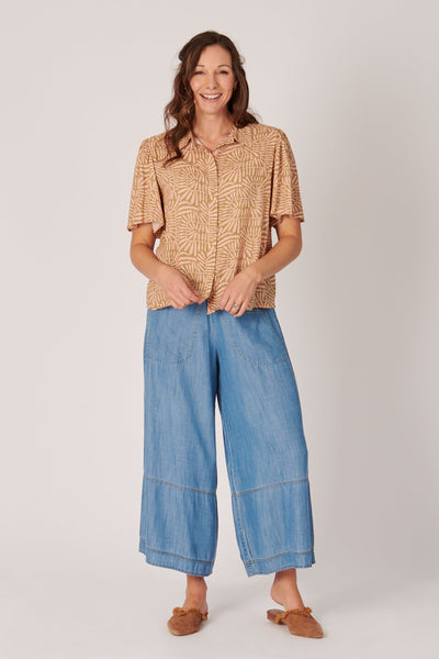 Puff Sleeve Button Through Shirt - Abstract Fern-Ellis and Dewey-Lima & Co