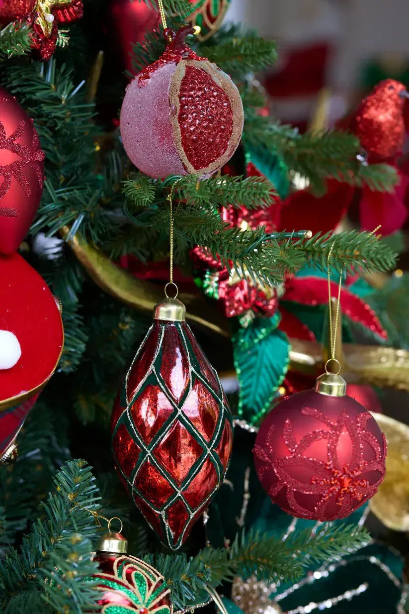Red And Green Quilted Drop Bauble-Holly and Ivy-Lima & Co