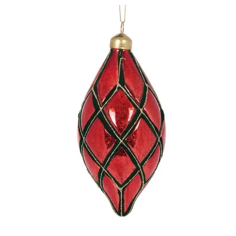 Red And Green Quilted Drop Bauble-Holly and Ivy-Lima & Co