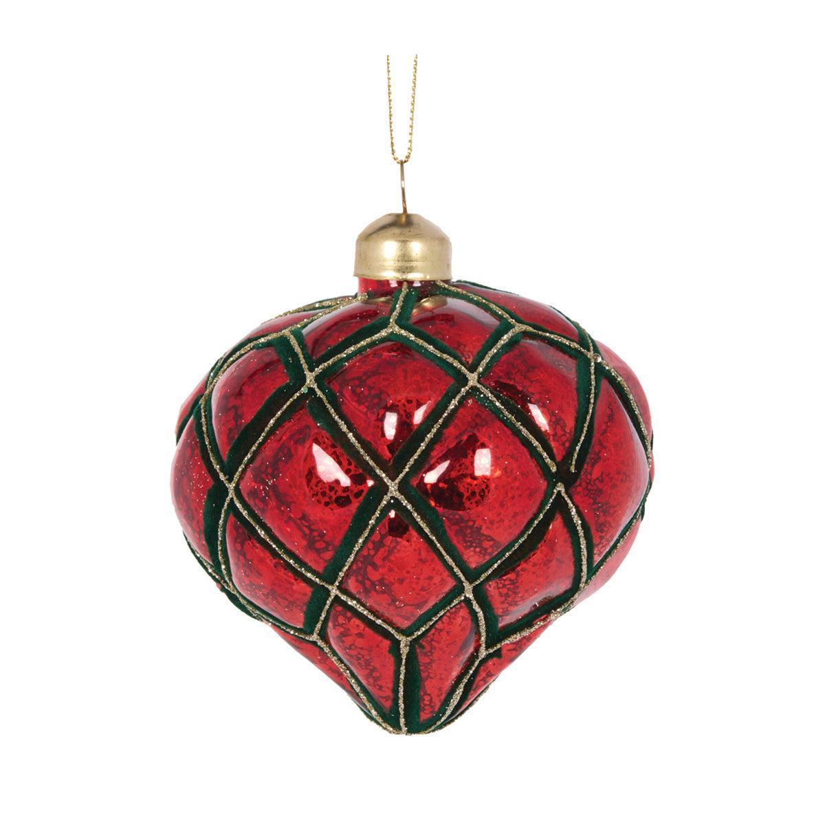 Red And Green Quilted Onion Bauble-Holly and Ivy-Lima & Co