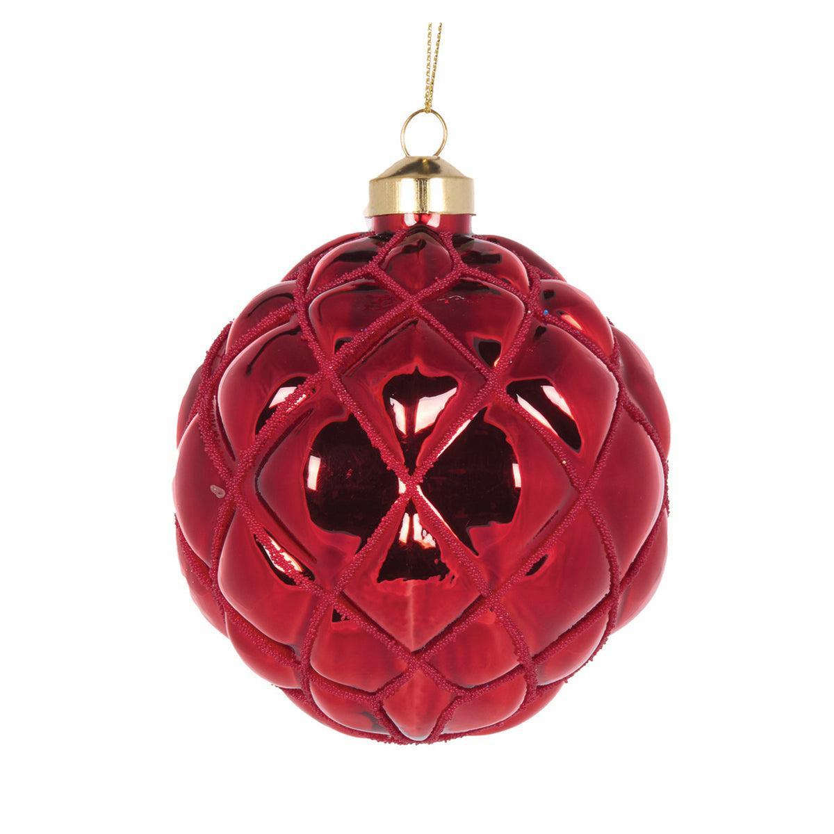 Red High Shine Quilt Bauble-Holly and Ivy-Lima & Co