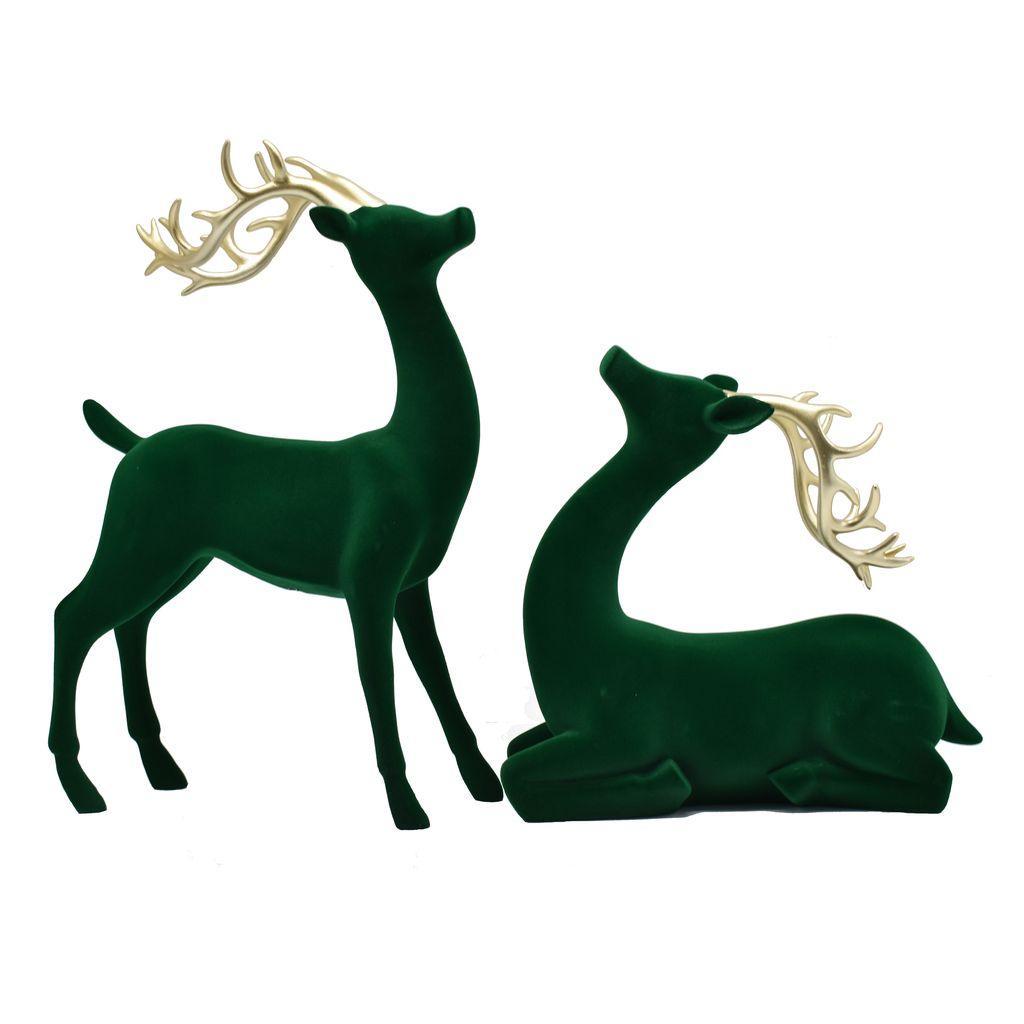 Resin Flocked Deer Green 2 Assorted-Swing-Lima & Co