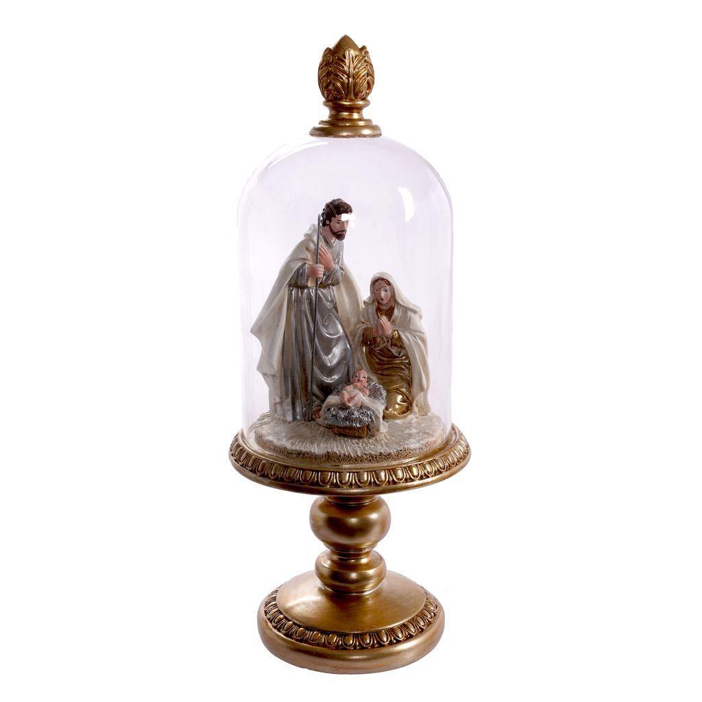 Resin Holy Family In Dome Gold Cream Silver-Swing-Lima & Co