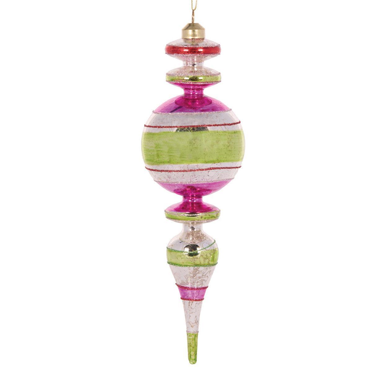 Retro Green Stripe Finial-Holly and Ivy-Lima & Co