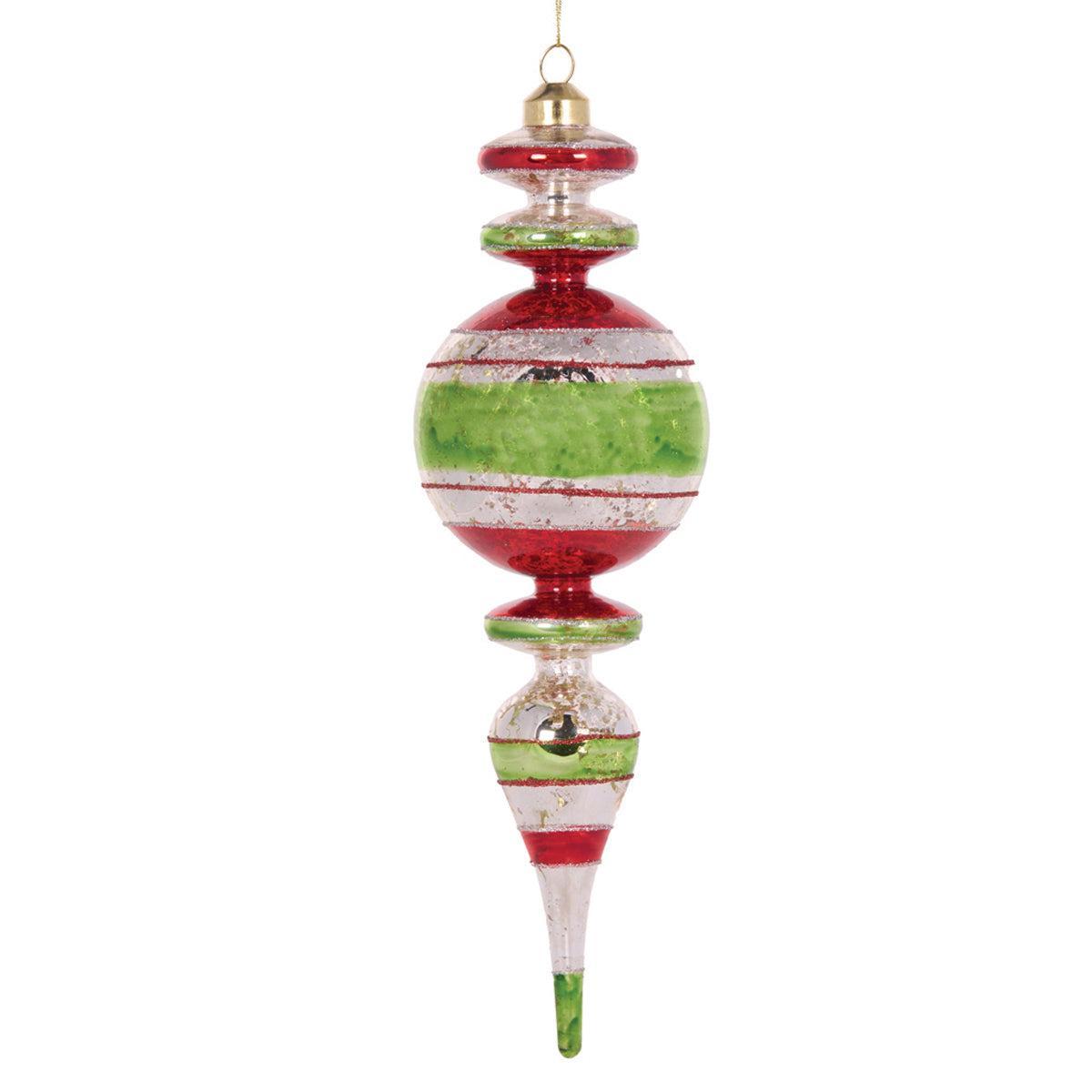Retro Red Stripe Finial-Holly and Ivy-Lima & Co