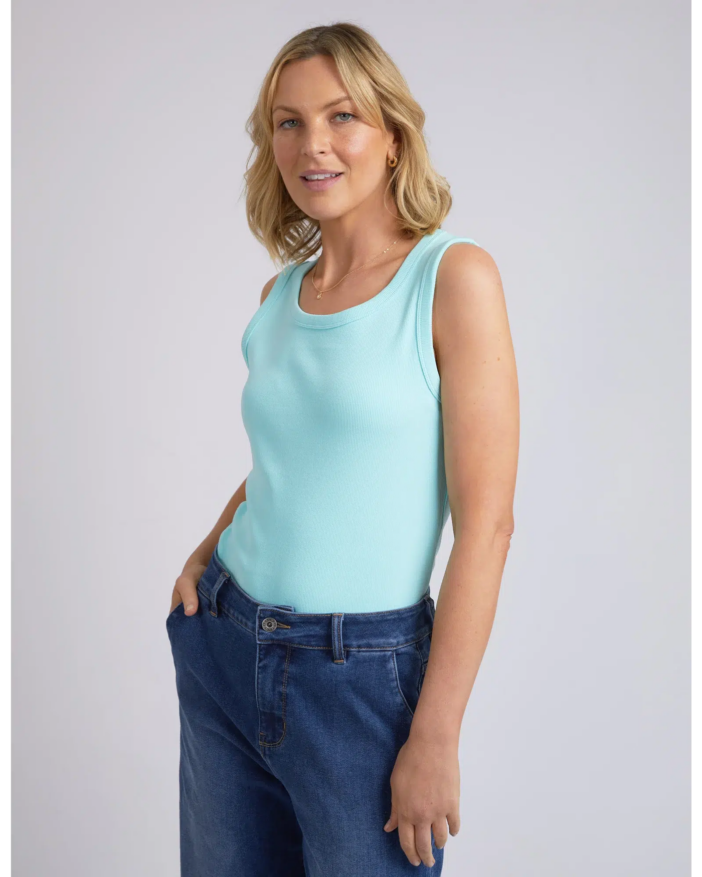 Rib Crew Tank - Blue-Elm Lifestyle-Lima & Co
