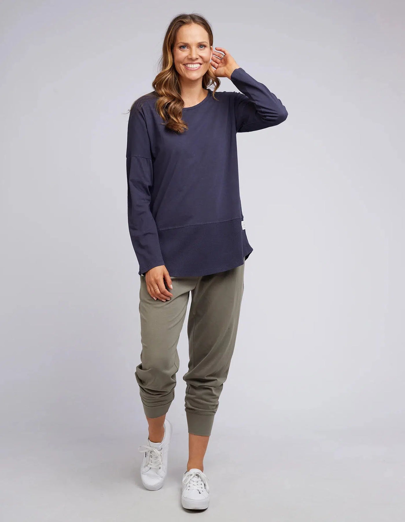 Rib Long Sleeve Tee - Navy-Elm Lifestyle-Lima & Co