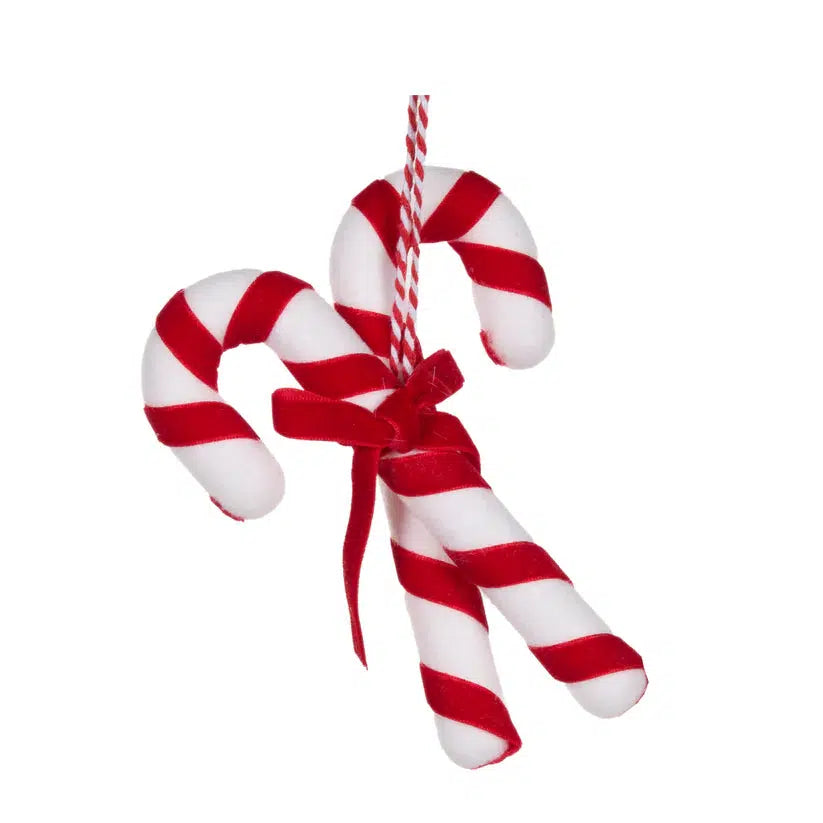 Ribboned Candy Cane Pair Hanging-Holly and Ivy-Lima & Co