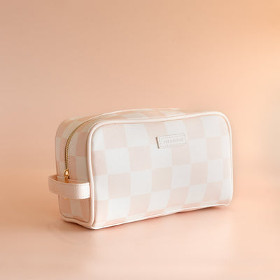 Salmon Check Wash Bag-Fox And Fallow-Lima & Co