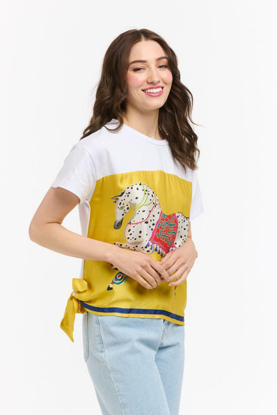 Satin Horse Tee - White/Yellow-Urban Luxury-Lima & Co
